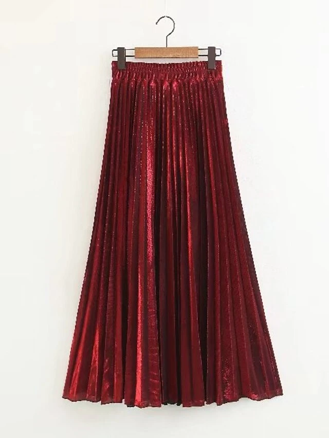Women's Skirt Swing Long Skirt Maxi Silver Black Red Blue Skirts Pleated Streetwear Summer Holiday Weekend S M L 8 Women's Skirt Swing Long Skirt Maxi Silver Black Red Blue Skirts Pleated Streetwear Summer Holiday Weekend S M L - Image 8