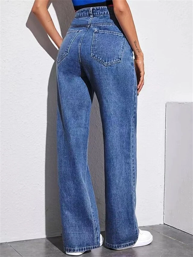 Women's High Waist Wide Leg Jeans Denim Sapphire Fashion Streetwear Casual Holiday Daily Wear Pocket Full Length Breathability Plain S M L XL 5 Women's High Waist Wide Leg Jeans Denim Sapphire Fashion Streetwear Casual Holiday Daily Wear Pocket Full Length Breathability Plain S M L XL - Image 5