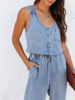 Women's Jumpsuit Pocket Solid Color U Neck Streetwear Daily Vacation Regular Fit Sleeveless White Navy Blue Light Blue S M L Spring -Outlet Suit Skirt Fit Store mreldk1675852705984