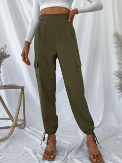 Women's Cargo Pants Full Length Cotton Micro-elastic Mid Waist Fashion Streetwear Outdoor Street ArmyGreen S M Fall Winter -Outlet Suit Skirt Fit Store mxausi1692182845455