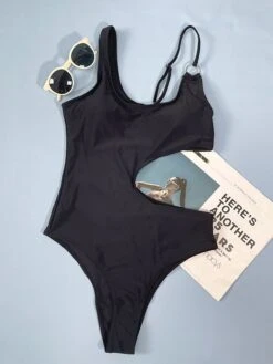 Women's Swimwear One Piece Normal Swimsuit Cut Out Plain Black Khaki Bodysuit Bathing Suits Sports Beach Wear Summer -Outlet Suit Skirt Fit Store mxspdc1690275625033