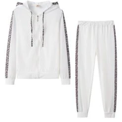 Women's Tracksuit Sweatsuit 2 Piece Full Zip Casual Winter Long Sleeve Thermal Warm Breathable Moisture Wicking Fitness Running Jogging Sportswear Activewear Leopard White Black / Hoodie / Athleisure -Outlet Suit Skirt Fit Store myfxsj1666415837626
