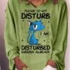 Women's Plus Size T Shirt Tee Pink Blue Green Animal Cat Letter Print Long Sleeve Christmas Daily Going Out Casual Festival V Neck Regular Fit Fall Winter Fall & Winter