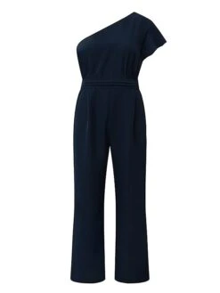Women's Jumpsuit Ruffle High Waist Solid Color One Shoulder Elegant Wedding Party Regular Fit Short Sleeve Navy Blue S M L Summer -Outlet Suit Skirt Fit Store nalwpx1688003450704