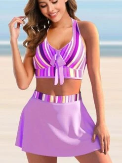 Women's Swimwear Tankini 2 Piece Plus Size Swimsuit Printing High Waisted Floral Light Blue Black Yellow Blue Purple Crop Top Bathing Suits Sports Summer -Outlet Suit Skirt Fit Store nblfan1673849808514