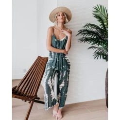 Jumpsuits For Women Fall Tie Dye V Neck Pink Fall Winter Basic Casual Daily Wide Leg Loose Strap Sleeveless Blue Black Gray S M L -Outlet Suit Skirt Fit Store neeixm1657619415934