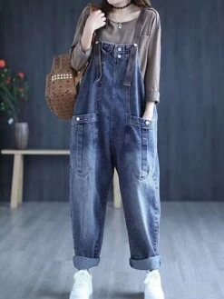 Women's Overall Pocket Solid Color Square Neck Streetwear Street Daily Regular Fit Sleeveless Blue 070 Small Pocket Main Picture Color 070 S M L Fall -Outlet Suit Skirt Fit Store nehjbv1697522087242