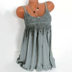 Women's Plus Size Tank Top Camisole Summer Tops White Blue Green Solid Color Lace Ruffle Sleeveless Daily Weekend Holiday Casual Strap Regular Fit Summer Spring -Outlet Suit Skirt Fit Store nenklr1687766616769