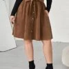 Women's Skirt A Line Knee-length Corduroy Brown Skirts Plus Size Winter Pocket Belt Included Fashion Casual Street Daily XL 2XL 3XL