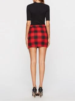 Women's Skirt Bodycon Plaid Skirt Mini Black Red Skirts Winter Print High Waist Fashion Sexy Casual Christmas Street Xmas S M L -Outlet Suit Skirt Fit Store nijxyu1695351130320