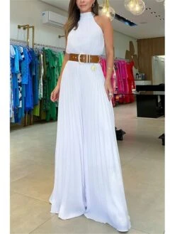 Women's Jumpsuit High Waist Solid Color Stand Collar Streetwear Wedding Party Regular Fit Sleeveless Black White Red S M L Summer -Outlet Suit Skirt Fit Store njfdvt1681109233072