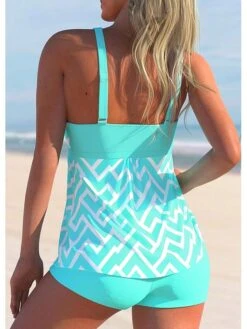 Women's Swimwear Tankini 2 Piece Normal Swimsuit 2 Piece Printing Lines / Waves Blue Orange Tank Top Bathing Suits Sports Beach Wear Summer -Outlet Suit Skirt Fit Store nkgesa1679468112409