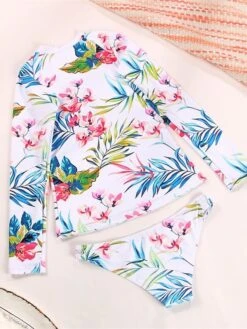 Women's Swimwear Tankini Rash Guard Diving Normal Swimsuit 2 Piece UV Protection Modest Swimwear Slim Strapless Leaf Floral White T Shirt Tee Padded Bathing Suits Sports Beach Wear Sexy -Outlet Suit Skirt Fit Store nlbwuv1642144933591