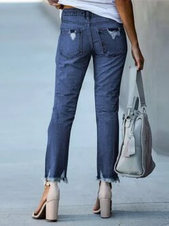 Women‘s Low Rise Jeans Skinny Pants Trousers Full Length Denim Ripped Micro-elastic Mid Waist Fashion Streetwear Street Daily Black Dark Navy S M Fall Winter -Outlet Suit Skirt Fit Store npgzft1693811783334