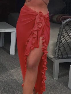 Women's Swimwear Cover Up Swim Shorts Wrap Normal Swimsuit Ruffle Pure Color Black White Yellow Pink Red Bathing Suits New Vacation Fashion -Outlet Suit Skirt Fit Store nqdmoh1660204256536