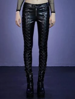 Women's Pants Trousers Faux Leather Black Red Low Rise Punk Fashion Vintage Halloween Street Daily Micro-elastic Full Length Comfort Plain S M L XL 2XL