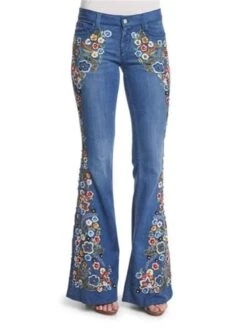 Women's Jeans Bootcut Bell Bottom Full Length Denim Embroidered Micro-elastic Mid Waist Fashion Streetwear Street Daily Dark Blue LightBlue S M Fall Winter -Outlet Suit Skirt Fit Store ntpjsz1693910728013