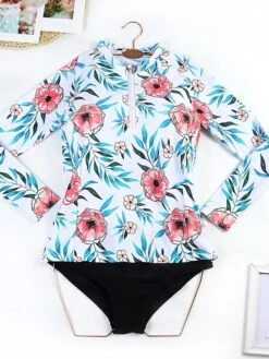Women's Swimwear Rash Guard Diving Normal Swimsuit Half Zip Mixed Color Floral Print Plant Black White Pink Padded High Neck Bathing Suits New Vacation Holiday 22 Women's Swimwear Rash Guard Diving Normal Swimsuit Half Zip Mixed Color Floral Print Plant Black White Pink Padded High Neck Bathing Suits New Vacation Holiday -Outlet Suit Skirt Fit Store ntvgki1686048128470