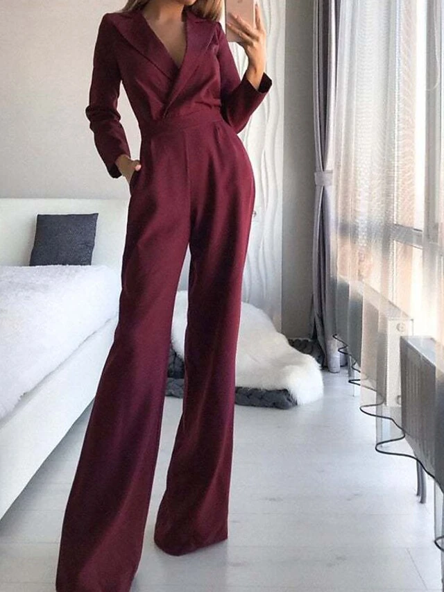 Women's Elegant Casual Streetwear Daily Wear V Neck High Waist White Black Wine Jumpsuit Solid Color 7 Women's Elegant Casual Streetwear Daily Wear V Neck High Waist White Black Wine Jumpsuit Solid Color - Image 7
