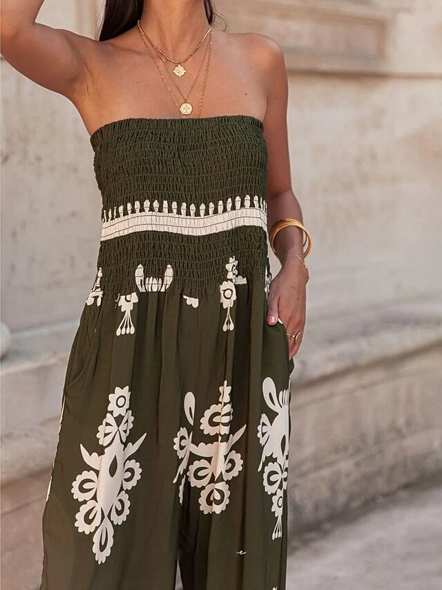 Women's Jumpsuit Backless High Waist Floral Strapless Holiday Street Daily Regular Fit Sleeveless Black Green S M L Summer 13 Women's Jumpsuit Backless High Waist Floral Strapless Holiday Street Daily Regular Fit Sleeveless Black Green S M L Summer - Image 13