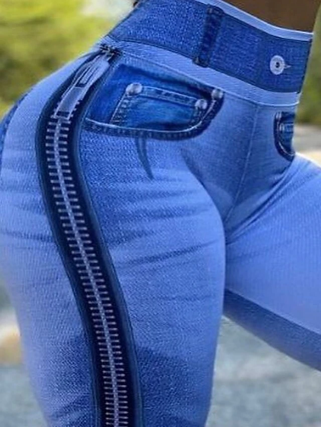 Women's Pants Trousers Leggings Full Length Faux Denim Micro-elastic Active Fashion Outdoor Causal Light Blue Black S M 5 Women's Pants Trousers Leggings Full Length Faux Denim Micro-elastic Active Fashion Outdoor Causal Light Blue Black S M - Image 5