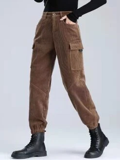 Women's Cargo Pants Pants Trousers Harem Pants Full Length Corduroy Pocket Micro-elastic High Waist Fashion Streetwear Street Daily Black Coffee XS S Fall Winter