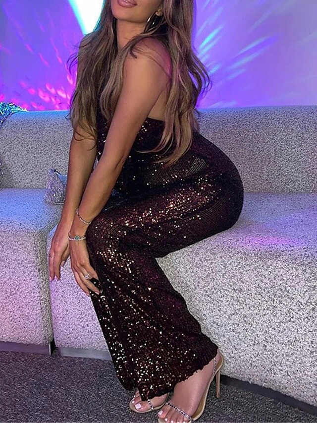 Jumpsuits For Special Occasions Christmas Maillard High Waist Sequin Solid Color Deep V Streetwear Party Prom Regular Fit Sleeveless Silver Black Wine S M Summer 10 Jumpsuits For Special Occasions Christmas Maillard High Waist Sequin Solid Color Deep V Streetwear Party Prom Regular Fit Sleeveless Silver Black Wine S M Summer - Image 10