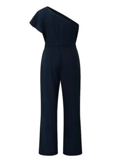 Women's Jumpsuit Ruffle High Waist Solid Color One Shoulder Elegant Wedding Party Regular Fit Short Sleeve Navy Blue S M L Summer -Outlet Suit Skirt Fit Store ojojjc1688003451318