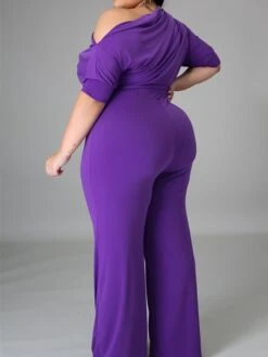 Women's Jumpsuit Lace Up Shoulder Off Solid Color Cold Shoulder Streetwear Street Holiday Regular Fit Half Sleeve Black Yellow Wine XL XXL 3XL Fall -Outlet Suit Skirt Fit Store okmzua1675747272437
