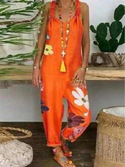 Jumpsuits For Women Summer Backless Floral U Neck Active Casual Daily Straight Regular Fit Sleeveless Blue Black Gray S M L Spring -Outlet Suit Skirt Fit Store olkfmr1600321832547