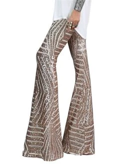 Women's Bootcut Bell Bottom Pants Trousers Full Length Sequins Micro-elastic High Waist Fashion Streetwear Party Street Silver Black Gold S M Summer Fall -Outlet Suit Skirt Fit Store onamln1693295361666