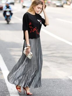 Women's Skirt Swing Long Skirt Maxi Silver Black Red Blue Skirts Pleated Streetwear Summer Holiday Weekend S M L 14 Women's Skirt Swing Long Skirt Maxi Silver Black Red Blue Skirts Pleated Streetwear Summer Holiday Weekend S M L -Outlet Suit Skirt Fit Store onfboa1664353460456