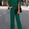 Women's Jumpsuit High Waist Solid Color Stand Collar Streetwear Work Street Xmas Regular Fit 3/4 Length Sleeve Black Green S M L Fall