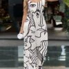 Women's Jumpsuit Print Abstract Crew Neck Streetwear Daily Vacation Wide Leg Loose Fit Sleeveless Black White Camel S M L Summer