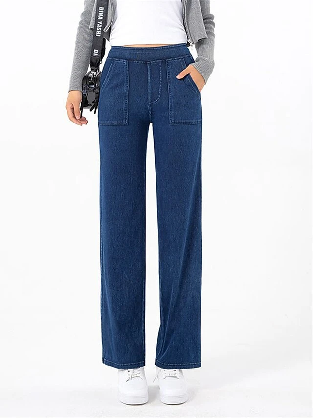 Women's Jeans Wide Leg Pants Trousers Full Length Fashion Streetwear Outdoor Street Dark-Gray Deep Blue S M Fall Winter 1 Women's Jeans Wide Leg Pants Trousers Full Length Fashion Streetwear Outdoor Street Dark-Gray Deep Blue S M Fall Winter