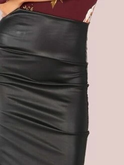 Women's Skirt Bodycon Maxi Faux Leather Black Red Blue Coffee Skirts Fall & Winter Ruched Fashion Elegant Street Daily S M L -Outlet Suit Skirt Fit Store ovfsyv1664353397130
