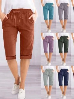Women's Shorts Slacks Cotton Dark Gray Wine Dark Navy High Waist Active Simple Casual Vacation Casual Daily Weekend Pocket Knee Length Breathability Plain S M L XL 2XL