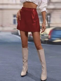 Women's Shorts Baggy Shorts Faux Leather Claret Black Brown Medium Waist Sexy Party Casual Daily Wear Wide Leg Micro-elastic Short Comfy S M L XL 2XL -Outlet Suit Skirt Fit Store ozgabp1678345052850