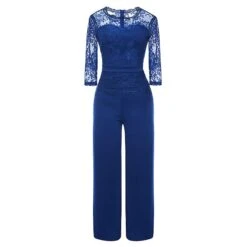 Women's Jumpsuit Lace Solid Color Round Neck Elegant Party Prom Wide Leg Regular Fit 3/4 Length Sleeve Lace Sleeves Green Black Blue S M L Fall -Outlet Suit Skirt Fit Store pasdge1644474055886