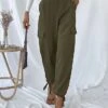 Women's Cargo Pants Full Length Cotton Micro-elastic Mid Waist Fashion Streetwear Outdoor Street ArmyGreen S M Fall Winter