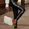 Women's Pants Trousers Leggings Black Fashion Party Casual Daily Split Stretchy Full Length Tummy Control Plain S M L XL