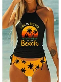 Women's Swimwear Bikini Bathing Suits 2 Piece Normal Swimsuit Backless 2 Piece Printing Adjustable Print Multi Color Leopard Black Red Black White Yellow Padded Blouse Strap Bathing Suits Sexy