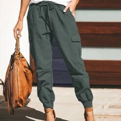 Women's Cargo Pants Pants Trousers Baggy Cuffed Cargo Drawstring Baggy Multiple Pockets Plain Comfort Full Length Casual Weekend Fashion Black Green Mid Waist Micro-elastic -Outlet Suit Skirt Fit Store pqtpaz1682414343579