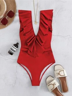 4 Colors Fashion Ruffle Swimwear For Women Sexy Deep V Plunge One Piece Swimsuit Solid Color Low Back Padded Bodysuit Bathing Suit Beachwear 29 4 Colors Fashion Ruffle Swimwear For Women Sexy Deep V Plunge One Piece Swimsuit Solid Color Low Back Padded Bodysuit Bathing Suit Beachwear -Outlet Suit Skirt Fit Store ptmafm1697793634607