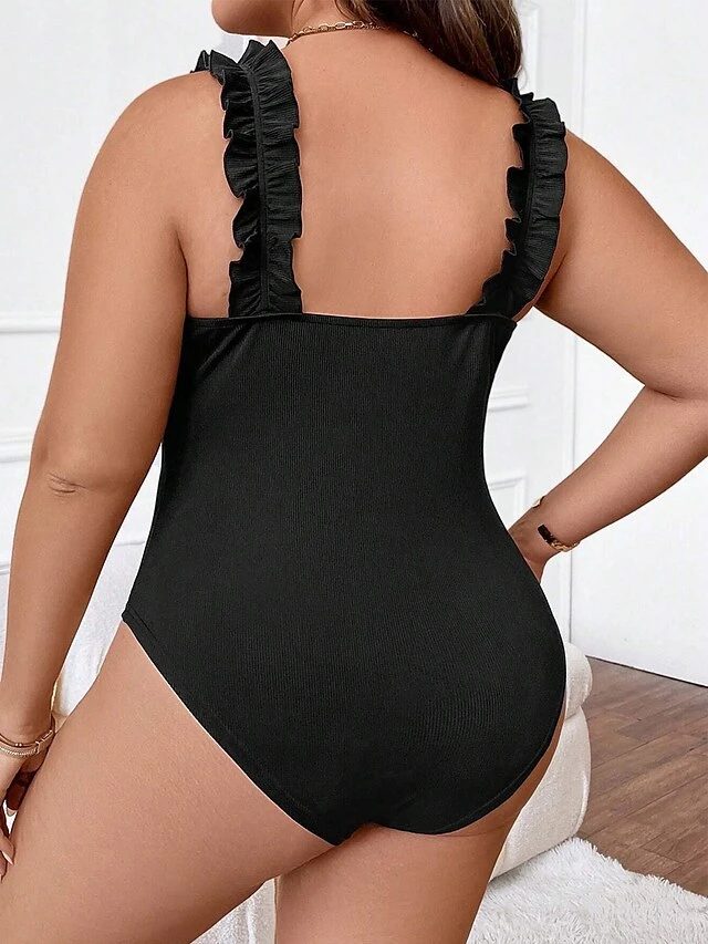 Women's Plus Size Romper Curve Backless Solid Color Square Neck Bodycon Daily Vacation Regular Fit Sleeveless Black XL XXL 3XL Fall 2 Women's Plus Size Romper Curve Backless Solid Color Square Neck Bodycon Daily Vacation Regular Fit Sleeveless Black XL XXL 3XL Fall - Image 2