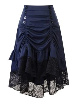Women's Skirt Asymmetrical Polyester Lace Over Charmeuse Black Red Navy Blue Skirts Winter Ruffle Drawstring Side Button High Waist Steampunk® Retro Gothic Carnival Costumes Ladies Christmas -Outlet Suit Skirt Fit Store pvgtdw1635224762004