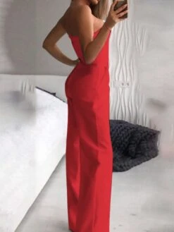 Women's Jumpsuit Clean Fit WeddingHigh Waist Solid Color Strapless Streetwear Street Going Out Regular Fit Sleeveless Red White Summer Fall -Outlet Suit Skirt Fit Store pvqsgd1662372539343