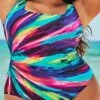 Women's Swimwear One Piece Plus Size Swimsuit Backless Modest Swimwear Stripe Printing For Big Busts Rainbow Red Blue Scoop Neck Bathing Suits New Vacation Fashion