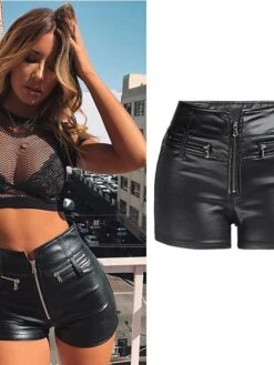 Women's Shorts Hot Pants Faux Leather Black Mid Waist Fashion Party Daily Weekend Pocket Micro-elastic Short Comfort Plain S M L XL XXL