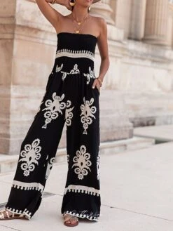 Women's Jumpsuit Backless High Waist Floral Strapless Holiday Street Daily Regular Fit Sleeveless Black Green S M L Summer 17 Women's Jumpsuit Backless High Waist Floral Strapless Holiday Street Daily Regular Fit Sleeveless Black Green S M L Summer -Outlet Suit Skirt Fit Store pzdsnm1690352958431